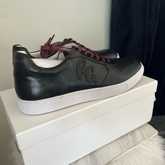 ROBERT GRAHAM Barrelman Leather Sneaker, Designer Black/Red Laces Size 11.5, NWT - Picture 3 of 16